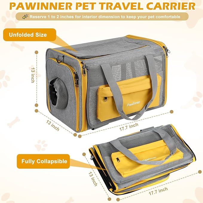 Cat Carriers, 17.7"x13"x13" Collapsible Pets Travel Carriers Dog Carrier Pet Carrier(Up to 20lbs), Waterproof Airline Approved Soft Sided, Car Travel Portable Bag for Big Cats/Small Dogs