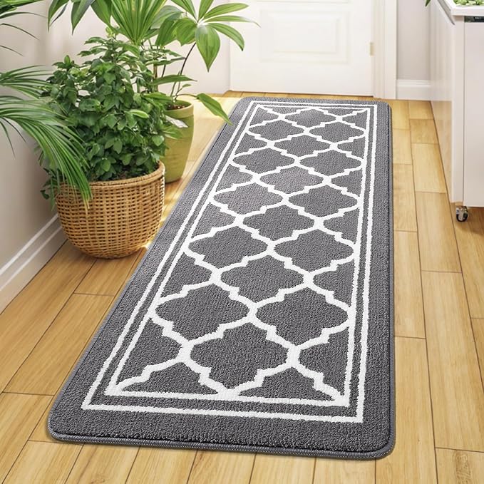 Buganda Runner Indoor Door Mat, Dirt-Resistant and Absorbent Doormat, Anti-Slip, Low Profile Floor Mats for Inside Entryway, Front, and Back Door Entrance (47x23 Inches, Grey)