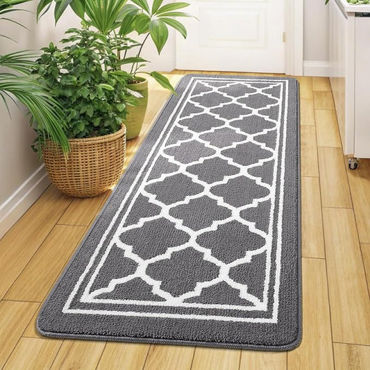 Buganda Runner Indoor Door Mat, Dirt-Resistant and Absorbent Doormat, Anti-Slip, Low Profile Floor Mats for Inside Entryway, Front, and Back Door Entrance (47x23 Inches, Grey)