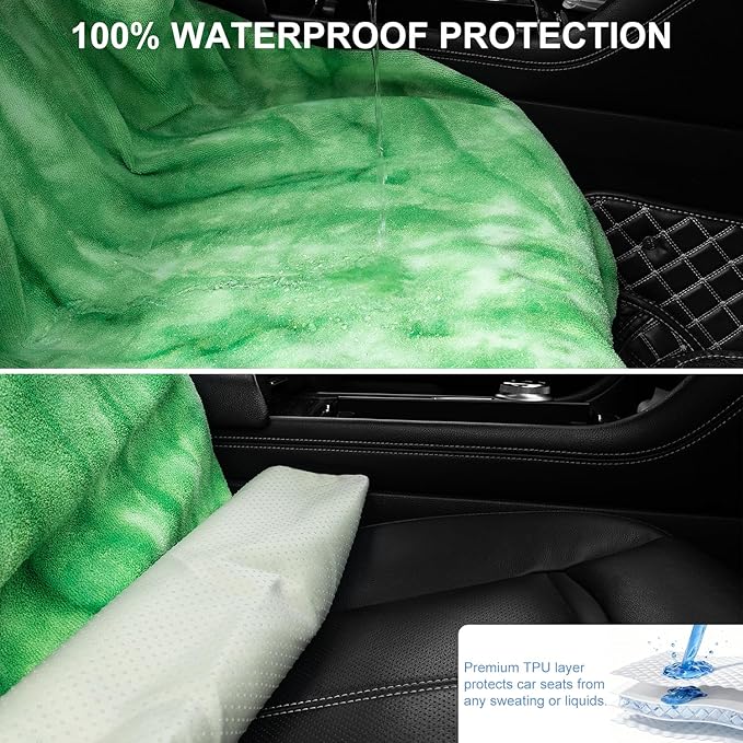 Waterproof Sweating Car Seat Cover for Post Gym Workout, Running, Swimming, Beach and Hiking, Universal Fit Non-Slip Bucket Seat Protector for Cars SUV Trucks, Machine Washable (Tie-Dye Green)