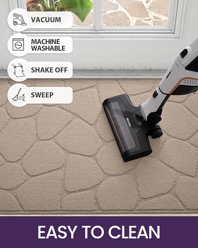 DEXI Front Door Entryway Mat Non Slip, 4x6 ft Washable Inside Entrance for House Floor Low Profile, Thin Entry Doormat Absorbent Dirt Trapper, Pebble Beige