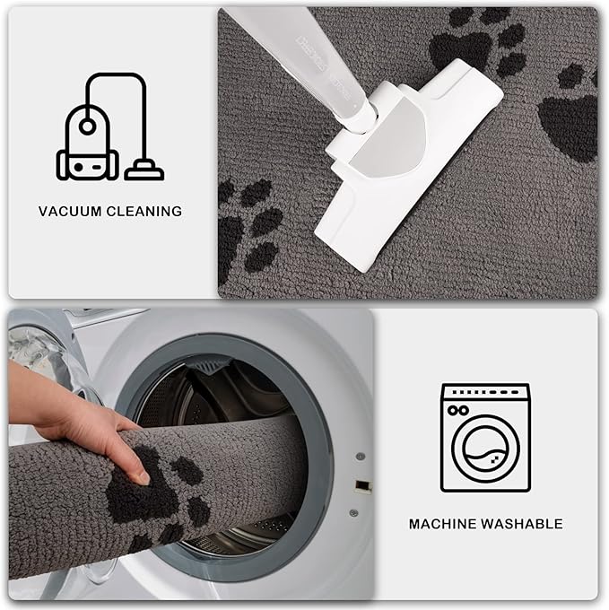 PURRUGS Dirt Trapping Door Mat 24" x 59", Non-Skid/Slip Machine Washable Microfiber Entrance Rug, Shoes Scraper, Dog Doormat, Super Absorbent Floor Mat for Muddy Wet Shoes and Paws, Light Grey