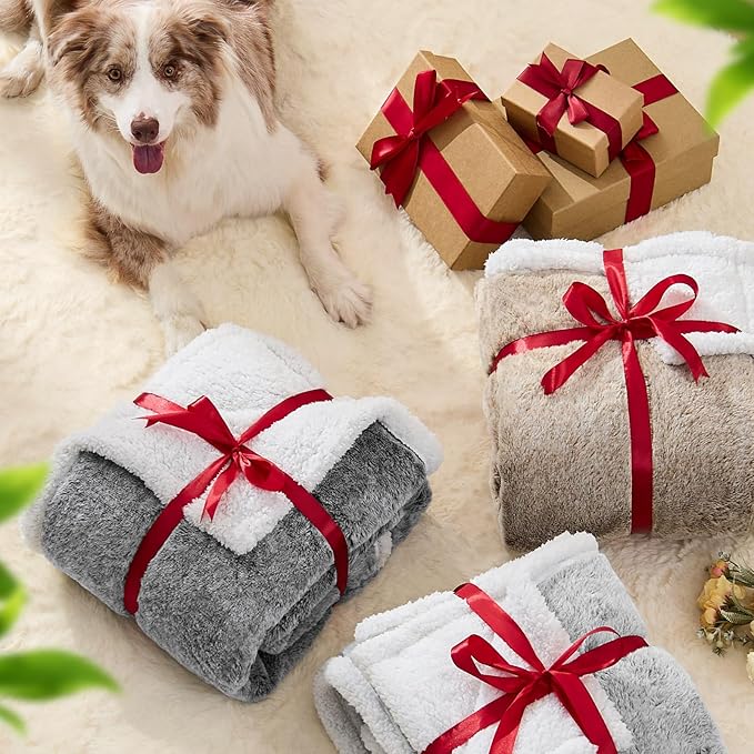 Dog Blanket Waterproof, Reversible Faux Fur & Sherpa Pet Throw for Couch & Sofa Protection, Soft Plush Dog Blankets for Large Dogs, 50"x60", Black
