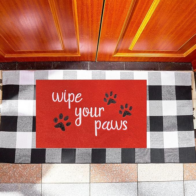 Welcome Mat Red Front Doormats Indoor Entrance Funny Door mats Wipe Your Paws Mat Outside Door Mats for Indoor Outdoor with Non Slip Rubber