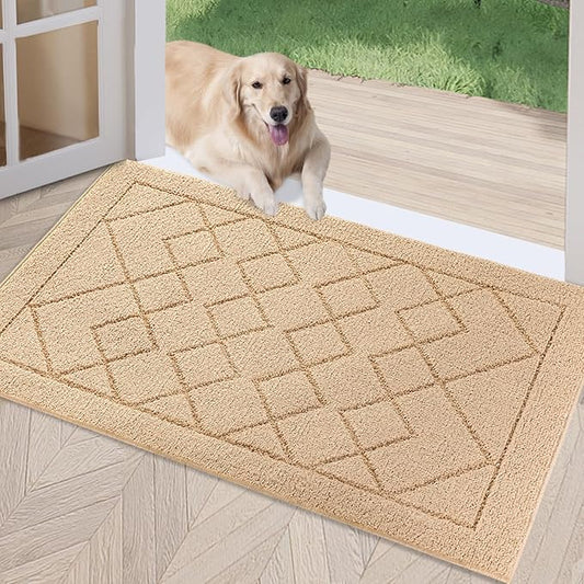 REFETONE Indoor Doormat, Front Back Door Mat 24"x36" Rubber Backing Non Slip Mats, Absorbent Washable Entrance Doormat for Entryway, Resist Dirt Low-Profile Inside Floor Mats for Muddy Shoes, Golden