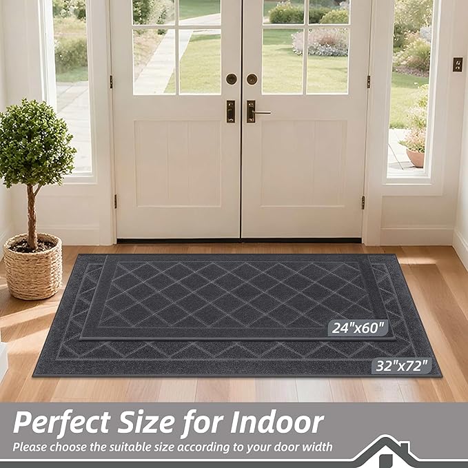 BEQHAUSE Dirt Trapper Door Mat 32" x 72", Doormat Non-Slip Entryway Rugs Washable, Dog Door Mat Stain Resistant and Absorbent Welcome Floor Mat for Front Back Door, Mud Wet Shoes & Paws, Dark Grey