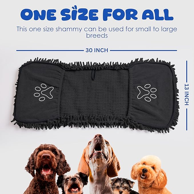 Microfiber Dog Bath Towel – Super Absorbent Dog Towels for Drying Dogs Large & Small, Quick Dry Pet Towel with Hand Pockets, Soft & Durable Puppy Towel, Machine Washable – Black
