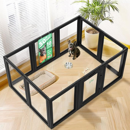 FXW AuraSpace Acrylic Indoor Dog Playpen for Small and Medium Dogs, 30 Inch, 10 Panels, Black