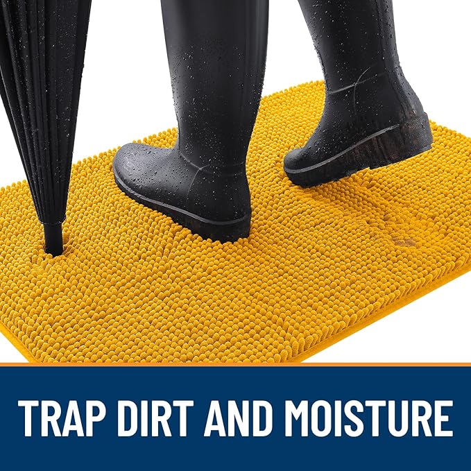 OLANLY Dog Door Mat for Muddy Paws 36x24, Absorbs Moisture and Dirt, Absorbent Non-Slip Washable Doormat, Quick Dry Chenille Mud Mat, Entry Indoor Entryway Carpet for Inside Floor, Golden Yellow