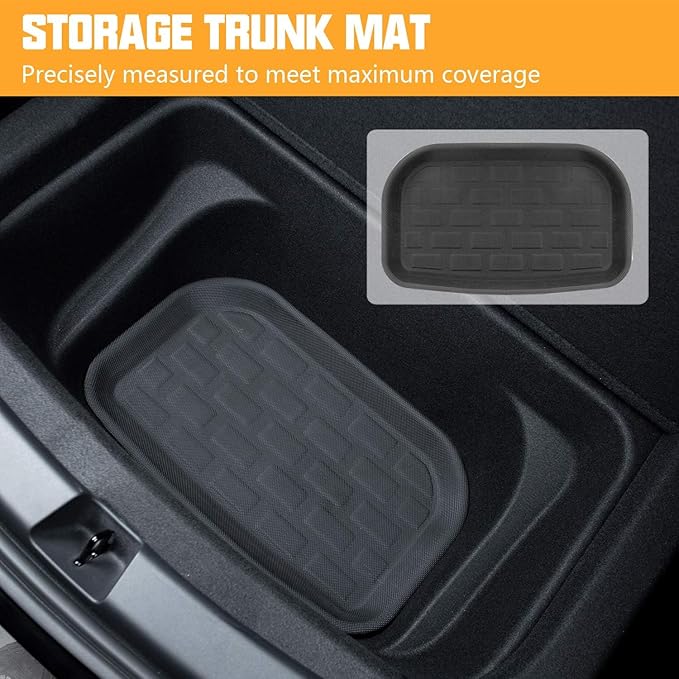 ROCCS Front & Rear Sub Trunk Mats Compatible with Tesla Model Y 2024 2023 2022 2021 - All Weather Cargo Liner Storage Mat - Non Slip Premium 3D Waterproof Rear Trunk Protection, Pack of 2
