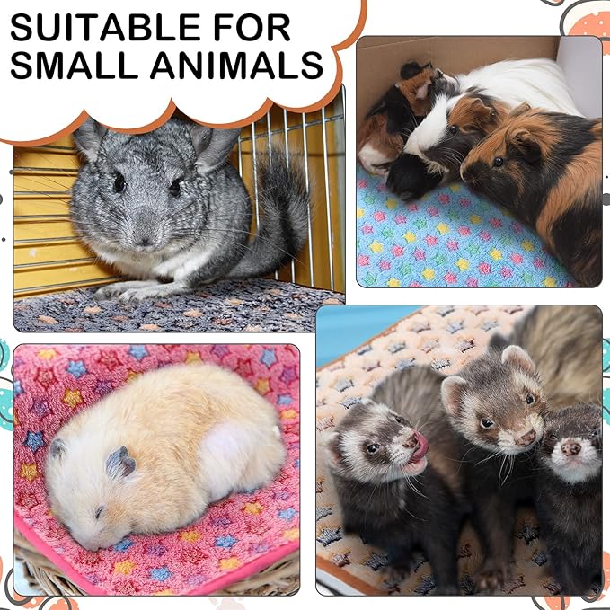 Reginary 4 Pcs Waterproof Guinea Pig Blankets Washable Small Animal Fleece Bedding Guinea Pig Cage Liners Reusable Training Pads Pet Pee Pad Sleep Mat for Hamster(Star Pattern,24 x 47 Inch)