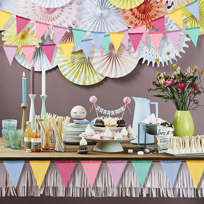 60 Flags Imitated Burlap Pennant Banner - Multicolor Fabric Triangle Rainbow Flag Bunting for Party and Festival Classroom Hanging Decoration