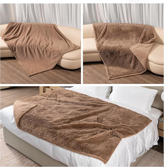 Wowchine Brown Dog Blanket Waterproof Calming Pet Blankets Fluffy Long Faux Fur Pets Couch Throw Blankets for Cat Love Bed Cover Washable(Brown,M-57x40in)