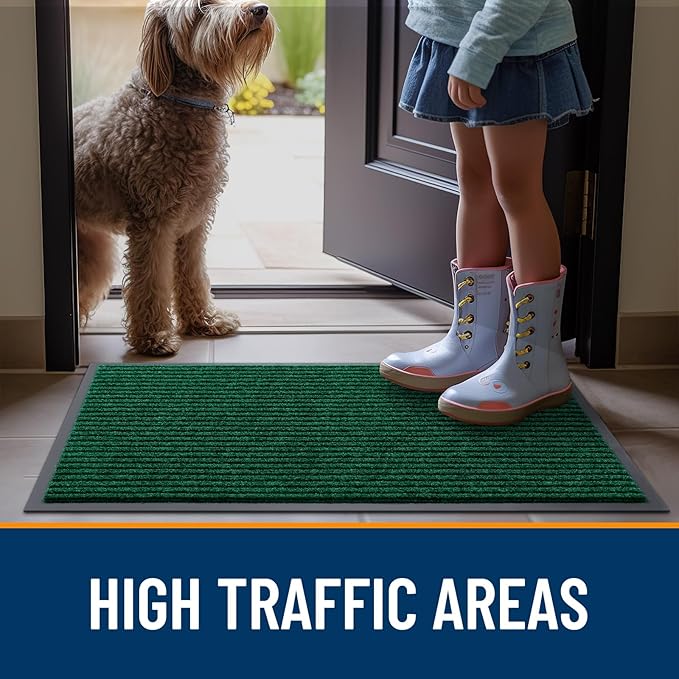 OLANLY Front Door Mat Indoor Outdoor Entrance, 2-Pack 47 x 23 Inch, Waterproof Heavy Duty Doormat, Fade Resistant, Low Profile, Easy Clean Patio Porch Welcome Floor Mats for Entry, Green