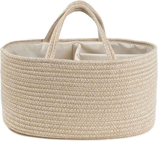 Diaper Caddy Organizer, Empty Gift Basket for Newborn Essentials, Baby Storage Basket, Stylish Gift Bag for Baby Shower, Boys and Girls - Large, Oatmeal