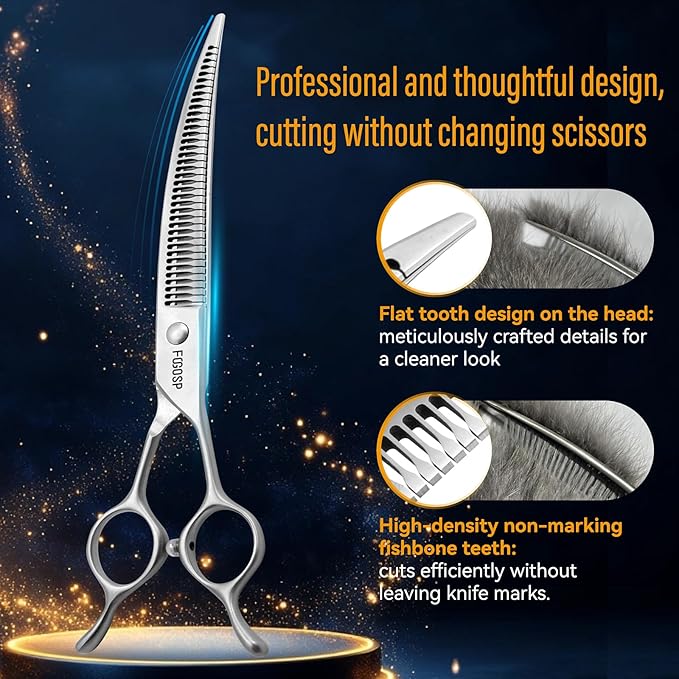 Magic Curved Chunkers Dog Grooming Scissors Professional 7'' Pointy-tongued Curved Fluffer Thinning Shears for Pet Cat 70% Thinning Rate Japan Alloy Steel 37 Teeth