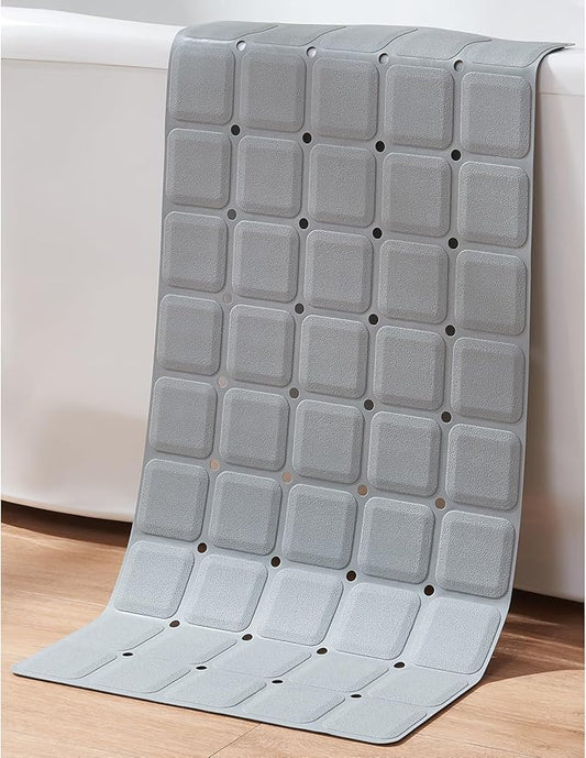 Webos Non-Slip Bath Mat for Tub & Shower：Silicone Foldable Bathtub Mat with Strong Suction Cups, Quick Drain Holes, Machine Washable Extra Large Bathroom Mats 35.8" x 17.7", Grey