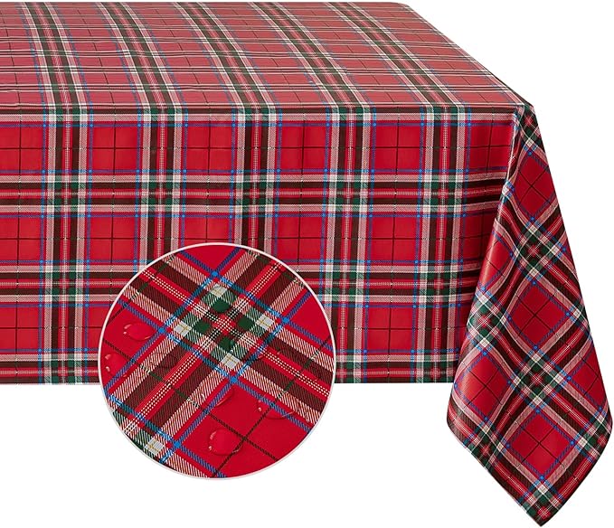 Romanstile Christmas Plaid Rectangle Vinyl Tablecloth, 100% Waterproof Checkered PVC Table Cloth, Heavy Duty Xmas Gingham Plastic Table Cover for Dining, Party, Holiday Decor - 54 x 108 Inch, Red