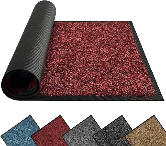 Mibao Front Door Mat, Dirt Trapper Welcome Mat for Outdoor Indoor, Non-Slip Waterproof Doormat, Durable Machine Washable Low Profile Entry Rug for Back Door Outside Patio Porch, 72" x 48", Red