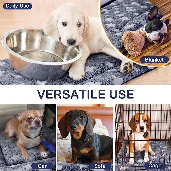 VitalCozy 4 Pcs Winter Dog Crate Pads, Ultra Soft Warm Washable Dog Cat Bed Mat for Pet Crate Comfortable Replaceable Reversible Kennel Pad for Small, Medium, Large Dogs(20 x 30 x 1.6 Inch,Blue)