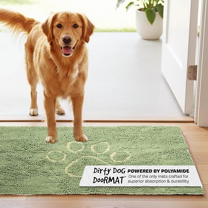 Dog Gone Smart Dirty Dog Doormat - Fast Drying Rug with Super Gripper Backing for Clean Floors - Super Absorbent and Machine Washable Mat for Muddy Paws - Sage Green