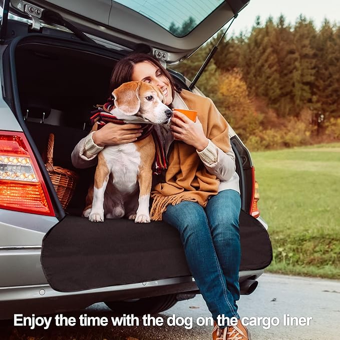 F-color SUV Cargo Liner for Dogs - Waterproof Pet Cargo Liner, Comfort Dog Cargo Cover with Bumper Flap Protector, Scrachproof for Large SUVs Sedans Trunks Vans, Black