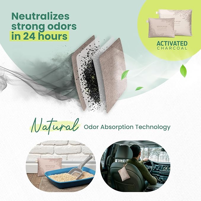 Roonin Activated Charcoal Odor Absorber For Home - Car Odor Remover - Home Deodorizer Odor Eliminator For Car Strong Odors - Activated Charcoal Bags - Closet Deodorizer (4-pack)