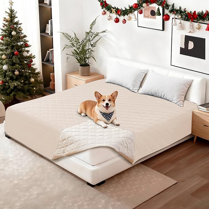 CYCMACO Waterproof Couch Covers for Pets, Waterproof Dog Bed Cover, Anti-Slip Soft Dog Blankets, Couch Cover for Dogs Washable, Pet Blanket for Puppy Large Dogs Cat (82x120 Inch, Beige)