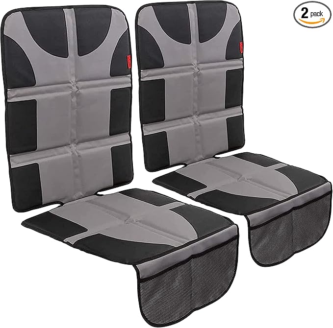 Lusso Gear Car Seat Protector 2-Pack - Gray, Universal Fit - Waterproof Padded Shield with Mesh Pockets & Travel Storage - Booster Car Seat Guard & SUV Trunk Organizer