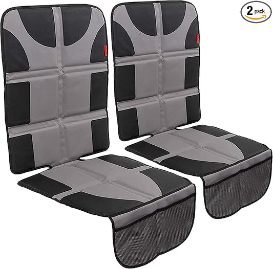 Lusso Gear Car Seat Protector 2-Pack - Gray, Universal Fit - Waterproof Padded Shield with Mesh Pockets & Travel Storage - Booster Car Seat Guard & SUV Trunk Organizer
