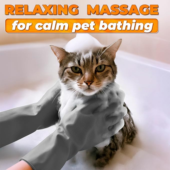 RZleticc Silicone Dish Gloves with Scrubbers – Thick Tear-Resistant Cat & Dog Washing Gloves for Bathing – Multi-Purpose Use
