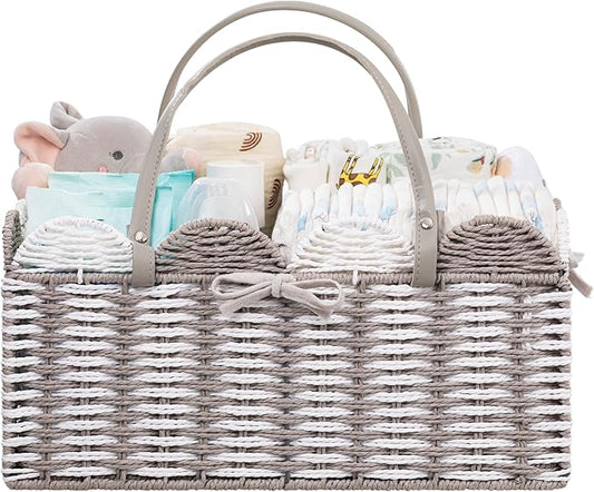 HBlife Baby Diaper Caddy, Paper Rope Storage Baskets Nursery Bin with Removable Divider, Portable Car Organizer for Diapers, Baby Shower Gifts, Newborn Essentials Must Haves