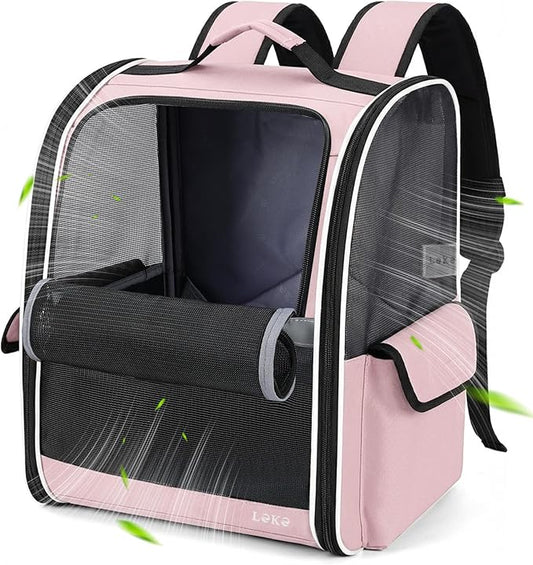 Lekereise Cat Backpack Carriers, Dog Carrier Backpacks with Breathable Mesh for Small Medium Cats Dogs Puppy Up to 18 Lbs, Pet Foldable Carrying Backpack Ventilated for Travel Hiking Collapsible