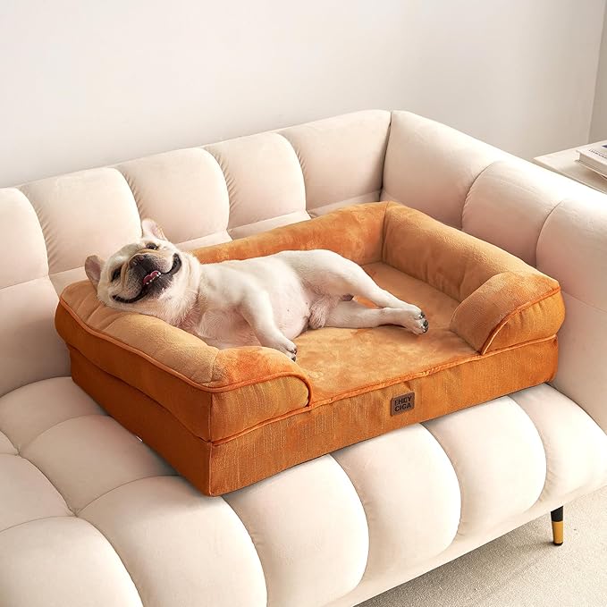 EHEYCIGA Orthopedic Dog Beds for Large Dogs, Waterproof Memory Foam Large Pet Bed with Sides, Non-Slip Bottom and Egg-Crate Foam Dog Couch Bed with Washable Removable Cover,Pumpkin Orange