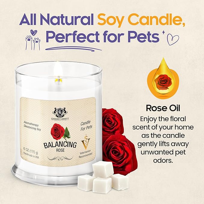 Pet Odor Eliminator Candle Balancing Rose Scented Candle, Calming Candles Aromatherapy for Home Decor, Soy Wax Pet Candles Odor Eliminator for Animal Lover, Aromatherapy by Gerrard Larriett