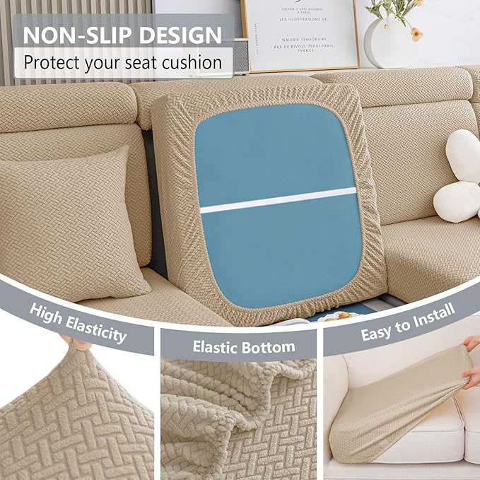 hyha Waterproof Couch Cushion Covers, Wear Resistant Couch Cover, Anti Slip Sofa Slipcovers Washable, Soft Thick Jacquard Furniture Protector for Pets Dog (2 Packs, Camel)