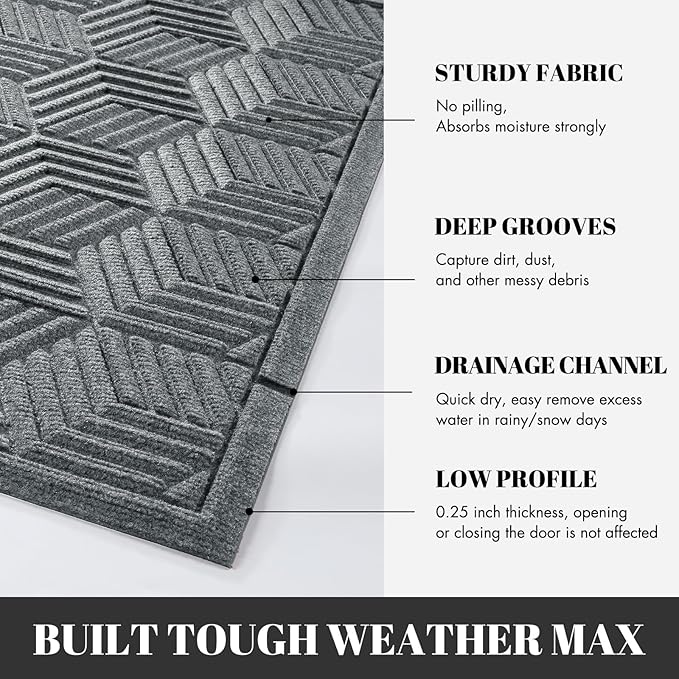 Yimobra Outdoor Indoor Runner Mat 72x24, All-Season Waterproof Entrance Mat for Front Door with Drainage Holes, Heavy Duty Non-Slip Doormat for Garage Patio Entryway, Black Gray