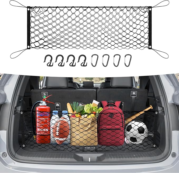 Trunk Cargo Net for 2023-2025 2026 Honda Pilot Accessories Envelope Style Mesh Trunk Net Organizer and Storage Stretchable Adjustable Elastic Nylon Rear Cargo Netting with Hooks