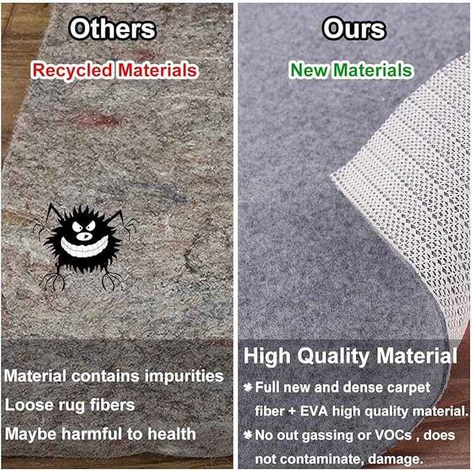 Non Slip Rug Pad Grippers - 9x12 Ft, 1/8" Thick, (Felt + Rubber) Double Layers Area Carpet Mat Tap, Provides Protection and Cushioning for Hardwood or Tile Floors