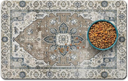 Dog Food Mats for Floors, Absorbent and Quick-Drying Pet Cat Food Mat,Anti-Fouling and Easy-to-Clean Pet Feeding Mat,Dog Bowl Mat for Messy Drinking Water Bowls.17 x27, Bohemia Style