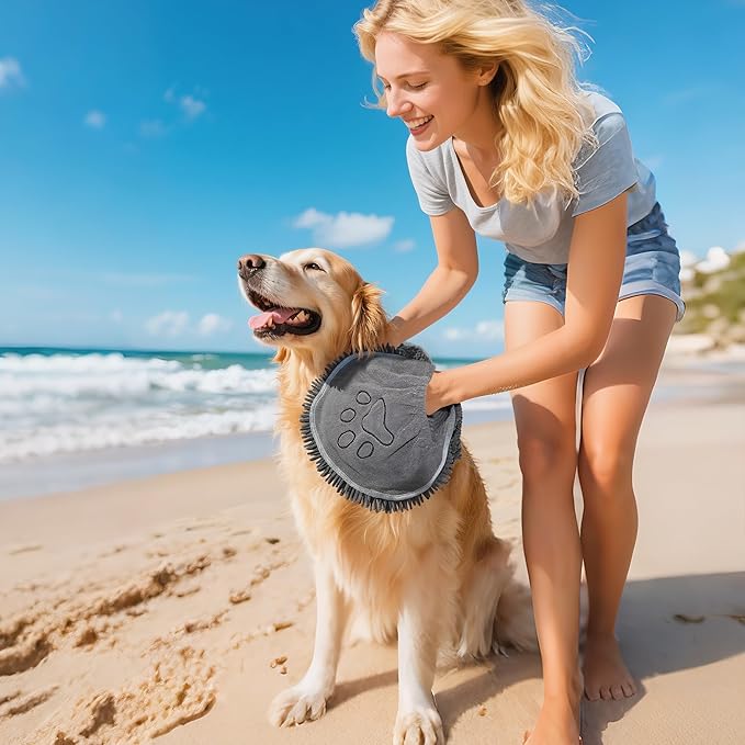 Super Absorbent Dog Towel with Hand Pockets, Fast Drying Microfiber Pet Towel for Bath, Beach & Rain, Machine Washable, 32"x14", Grey