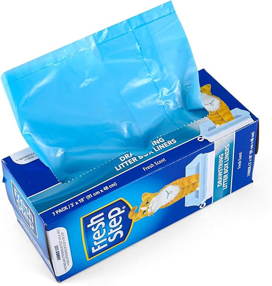 Fresh Step Jumbo Drawstring Cat Litter Box Liners, Scented Heavy Duty Kitty Litter Bags for X-Large Oval or Rectangle Pans, Helps Contain Mess for Easy Lift Out Cleanup, 36 x 19 in, 7 Count