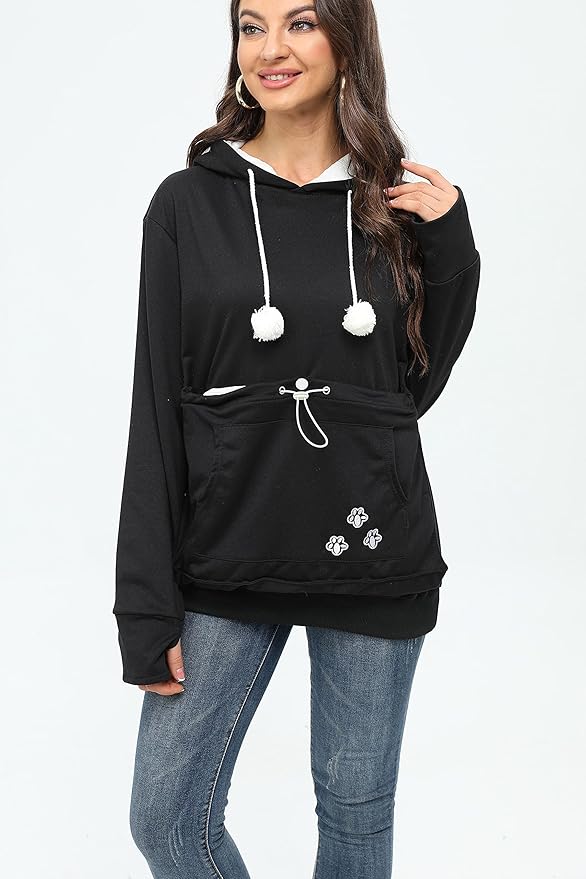 BOMBAXCEIBA Pet Pouch Hoodie Small Pet Carrier,Dog Cat Pouch Hoodie Sweatshirt Kangaroo Pocket Holder, With Ears Women's Fit