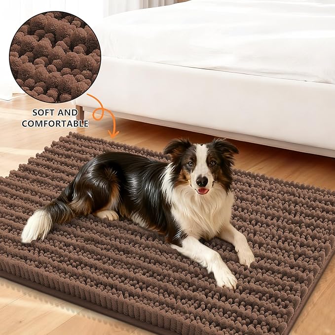Smiry Dog Door Mat for Muddy Paws 36x24, Extra Soft Absorbent Chenille Doormat, Trap Moisture and Dirt, Non-Slip Machine Washable Front Door Mat for Indoor Entrance Inside Floor, Mocha