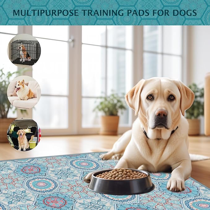 IEUUMLER Washable Pee Pads for Dogs, 2 Pack Non-Slip & Waterproof Whelping Pad, Reusable Puppy Potty Training With Fast Absorbent for Playpen EU007 (Green Medallion, 36"X48"-2pcs)