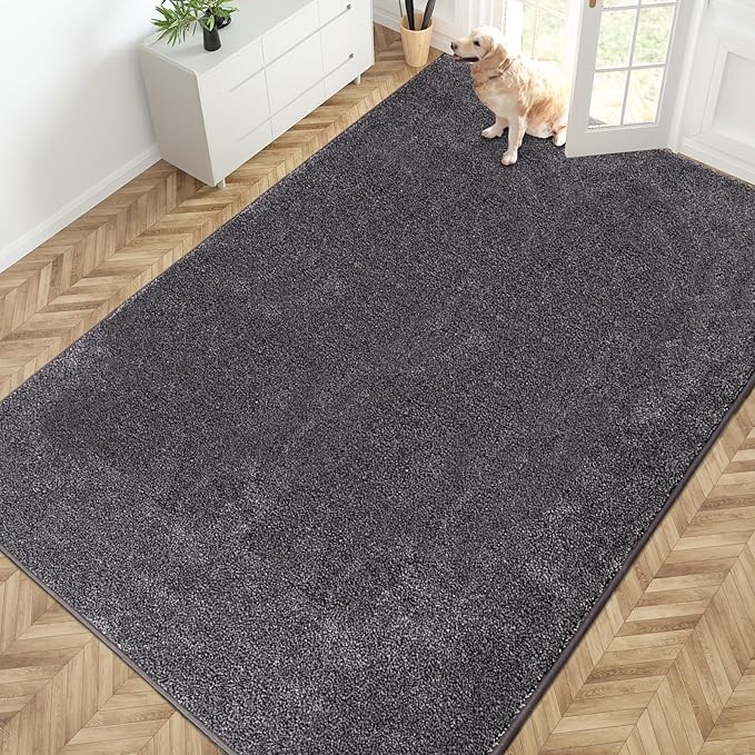 PURRUGS Easy Care Area Rug 6ft x 9ft, Non-Slip Washable Entryway Rug, Stain Resistant Accent Rug for Hallway, Living Room, Bedroom and Mudroom, Light Grey-Dark Grey