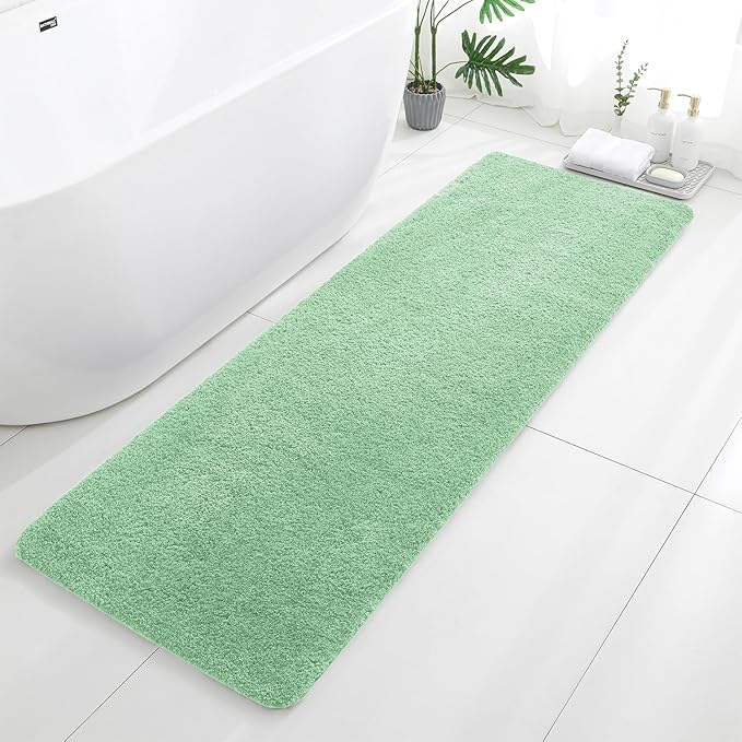 Light Green Bathroom Rugs Runner 24"x72" - Extra Long Plush Bath Mat, Non Slip Absorbent Microfiber Floor Rug, Washable and Fluffy - Ideal for Bathroom, Kitchen or Pet Mat Use