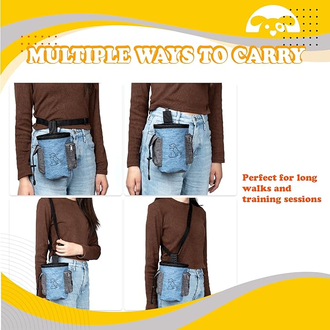 PetnBeyond Dog Treat Pouch Lightweight and Portable Pet Safe Treat Bag, Training Hands-Free Snack Bag with Built-In Poop Bag Dispenser, Capacity for 2 Cups - Great For Walking (Brown, Silhouette)