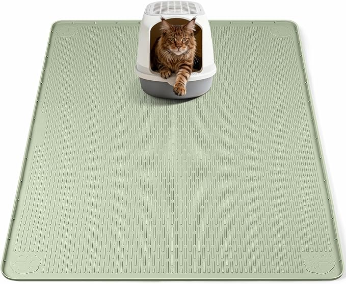 Bartuke Cat Litter Mat, XL Extra Large 40" x 40" Silicone Mat Litter Trapping Mat for Scatter Control, Soft on Kitty Paws, Easy to Clean (Green)