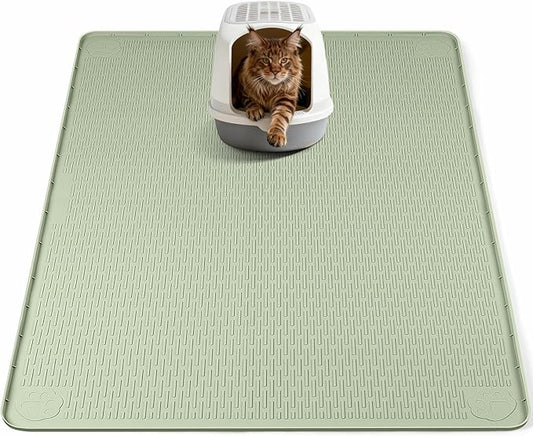 Bartuke Cat Litter Mat, XL Extra Large 40" x 40" Silicone Mat Litter Trapping Mat for Scatter Control, Soft on Kitty Paws, Easy to Clean (Green)